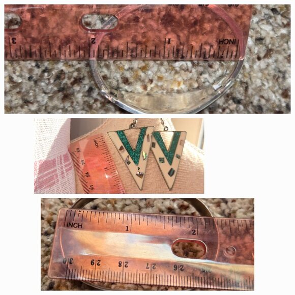 Vtg Alpaca Mexico German silver lot pink inlay MCM Bracelet & Geometric earrings - Picture 9 of 14